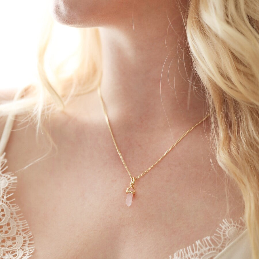 Lisa Angel - Tiny Rose Quartz Crystal Necklace
