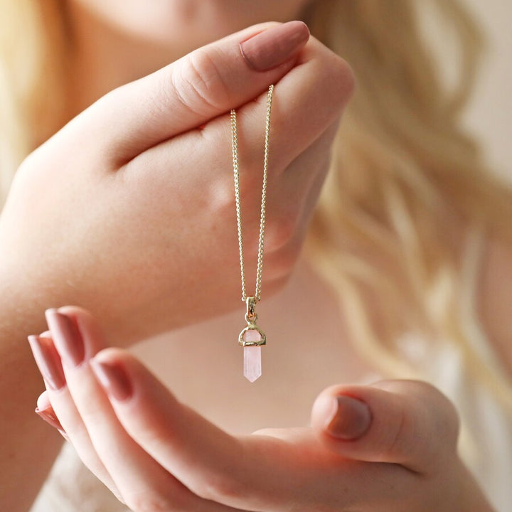 Lisa Angel - Tiny Rose Quartz Crystal Necklace