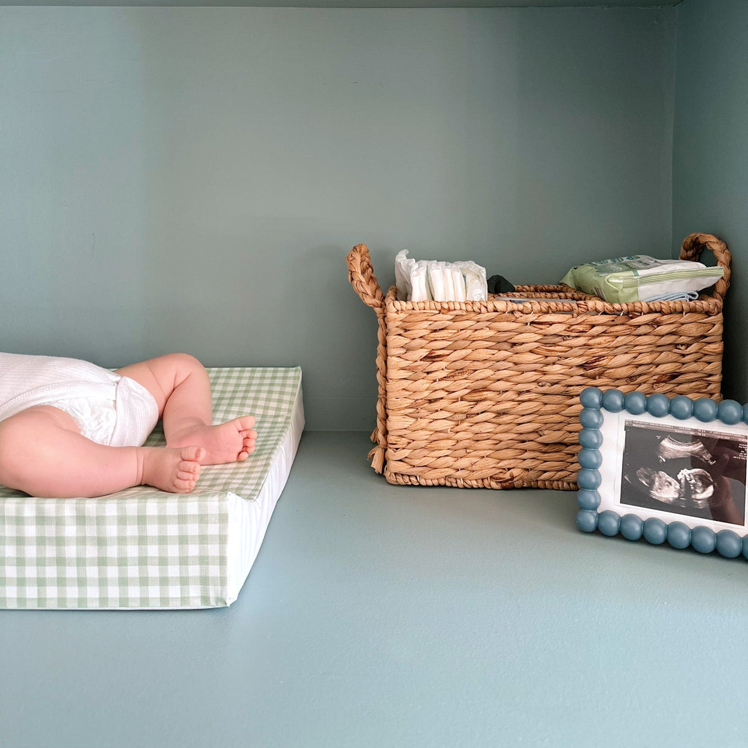 Mabel & Fox - Wedge Baby Changing Mat - Sage Gingham - Mabel & Fox