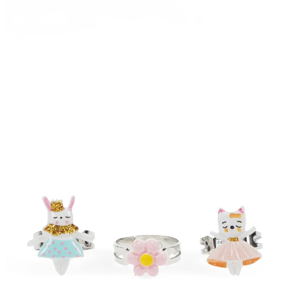 Rex London - Cute Rings (Set Of 3) - Bunny, Cat & Flower - Mabel & Fox