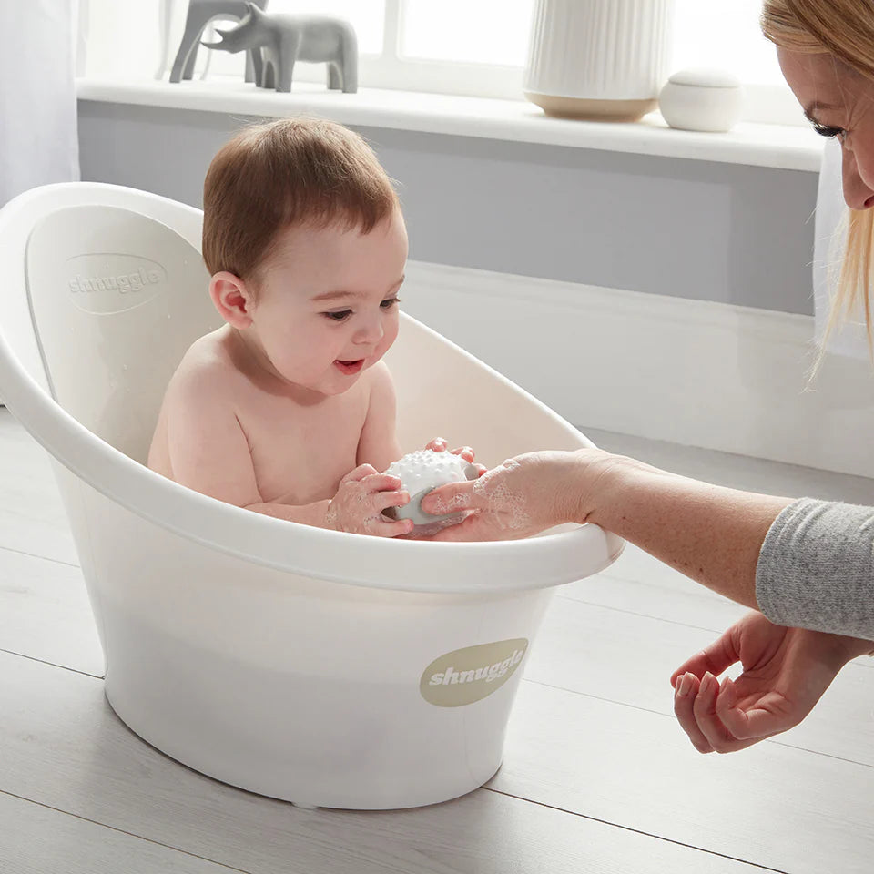 Shnuggle Baby Bath With Plug & Foam Backrest - Grey & white - Mabel & Fox