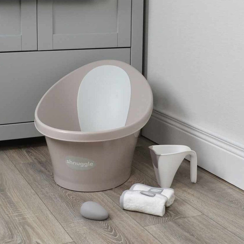 Shnuggle Baby Bath With Plug & Foam Backrest - Taupe - Mabel & Fox