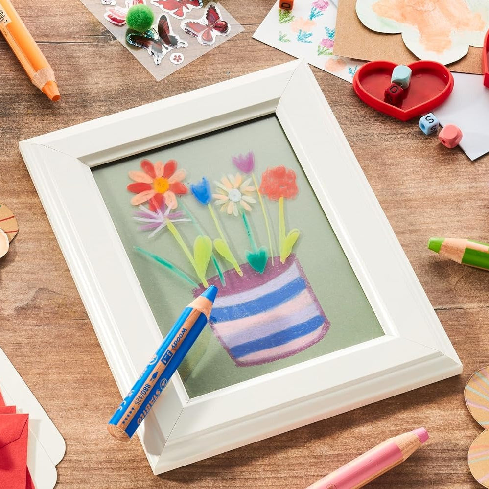 Stabilo - Woody 3-1 Crayons - 10 Colour Set With Sharpener - Assorted Colours - Mabel & Fox