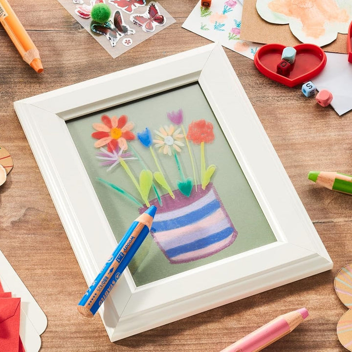 Stabilo - Woody 3-1 Crayons - 10 Colour Set With Sharpener - Assorted Colours - Mabel & Fox