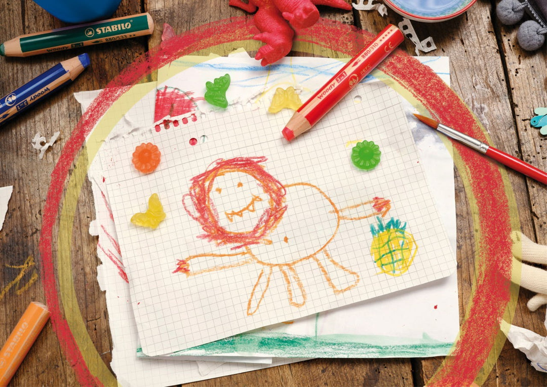 Stabilo - Woody 3-1 Crayons - 10 Colour Set With Sharpener - Assorted Colours - Mabel & Fox