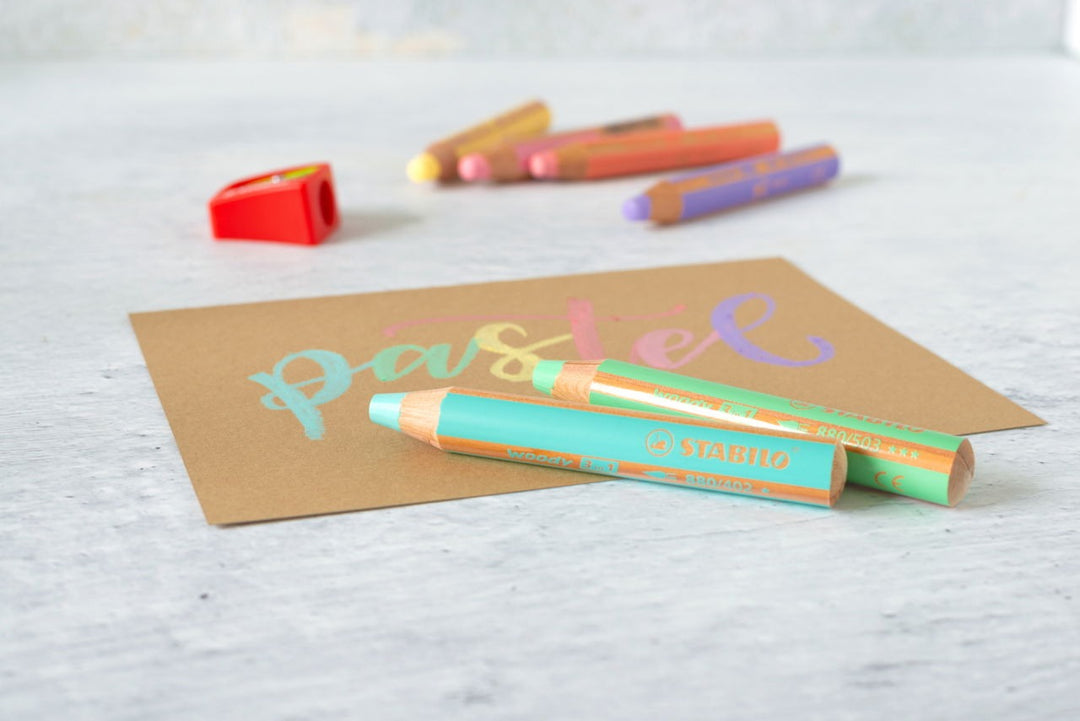 Stabilo - Woody 3-1 Crayons - 6 Colour Set With Sharpener - Pastel - Mabel & Fox