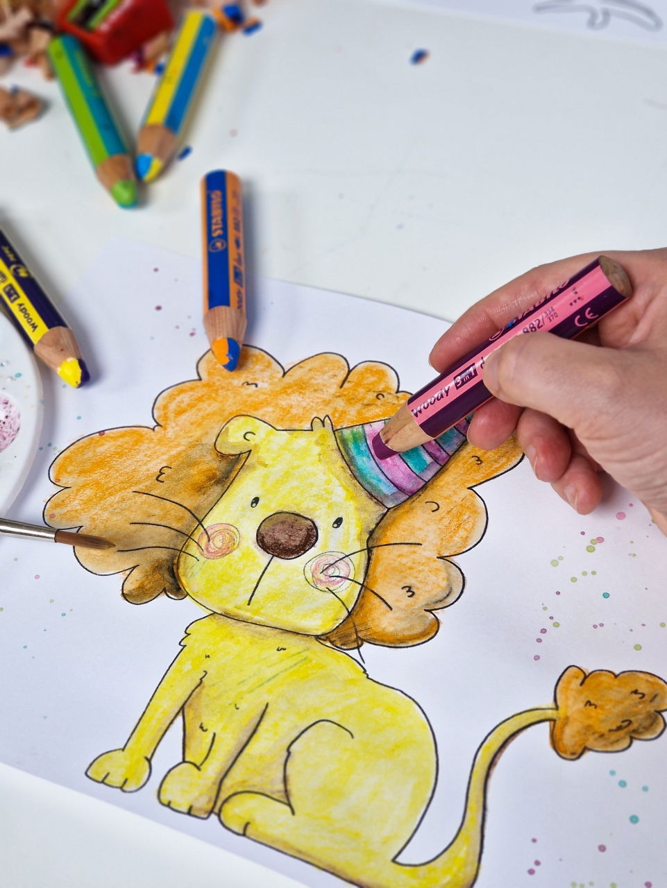 Stabilo - Woody 3-1 Duo Crayons - 6 Colour Set With Sharpener - Assorted Colours - Mabel & Fox