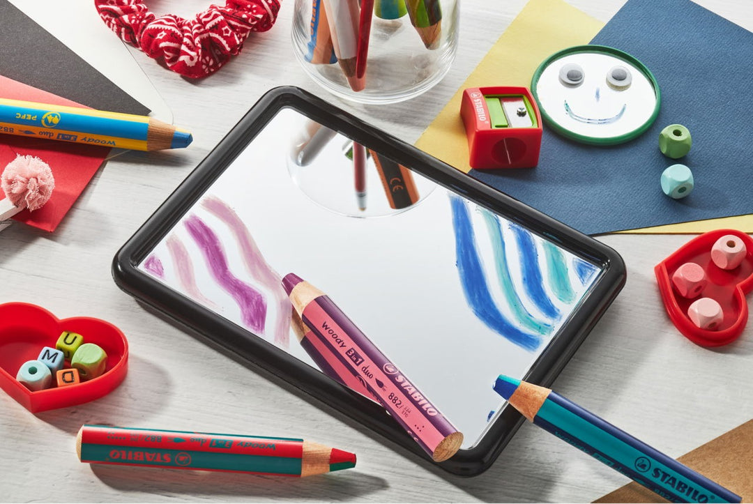 Stabilo - Woody 3-1 Duo Crayons - 6 Colour Set With Sharpener - Assorted Colours - Mabel & Fox