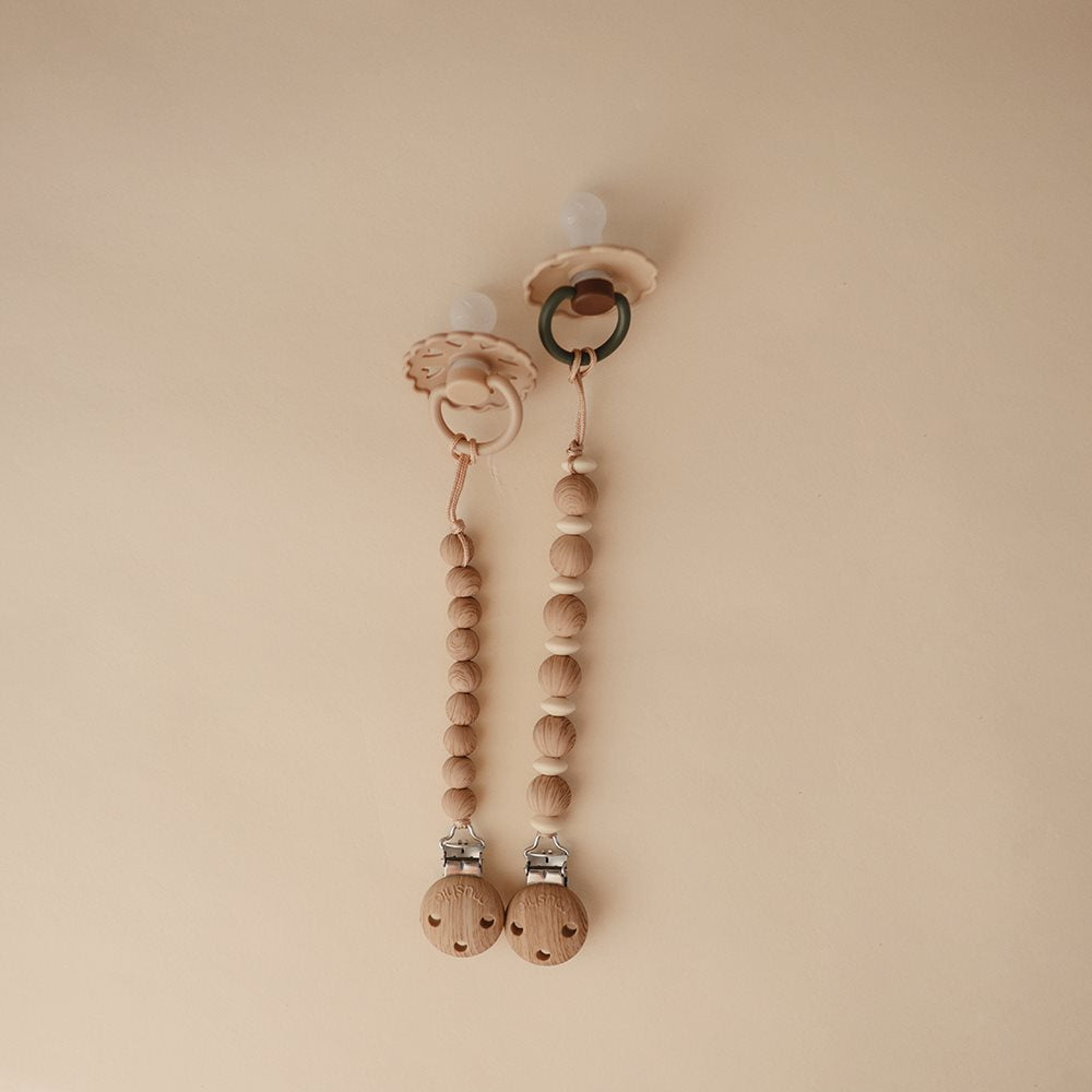 Mushie - Silicone Pacifier Clip - Luna Faux Wood