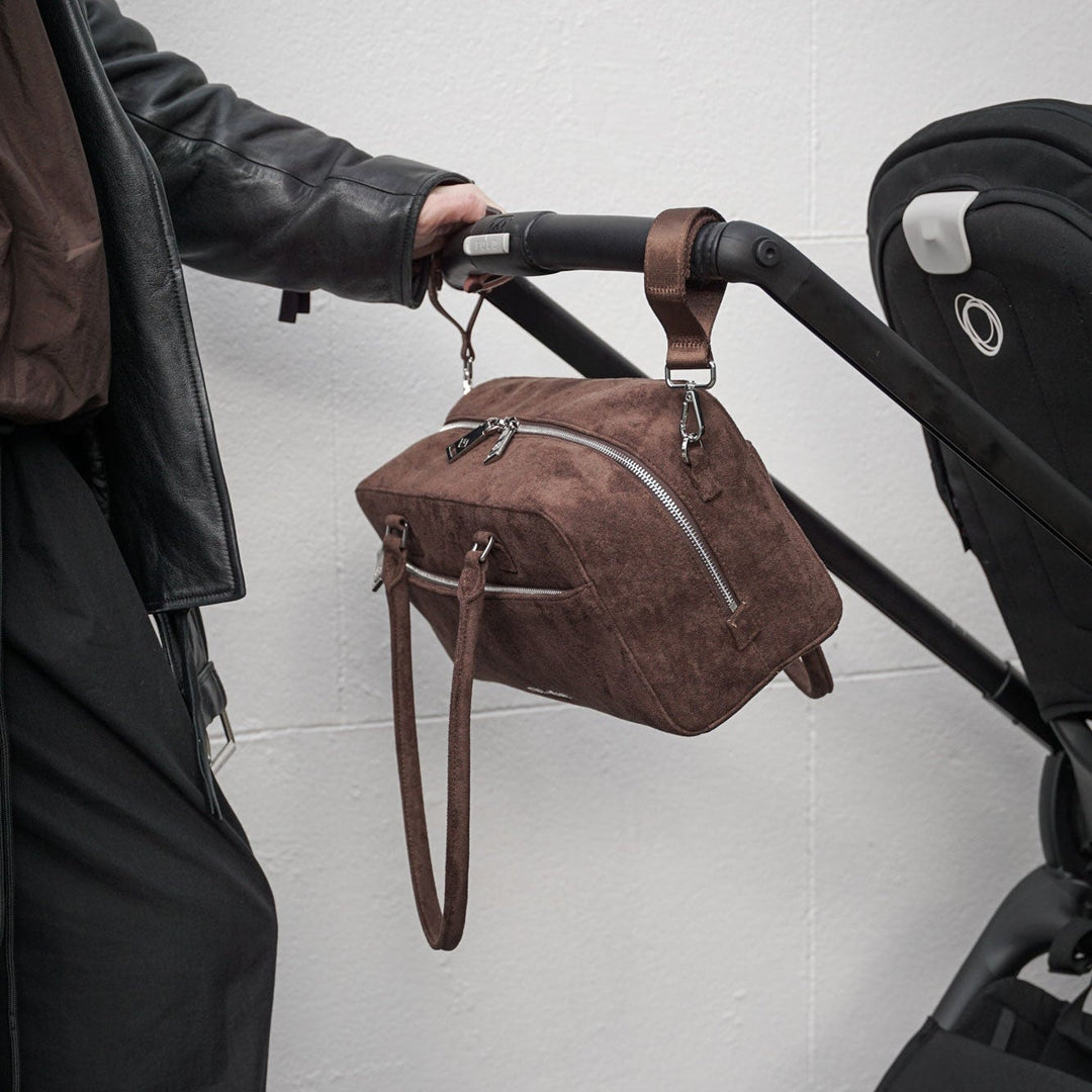 Riley Compact East-West Changing Bag Brown Faux Suede - Mabel & Fox