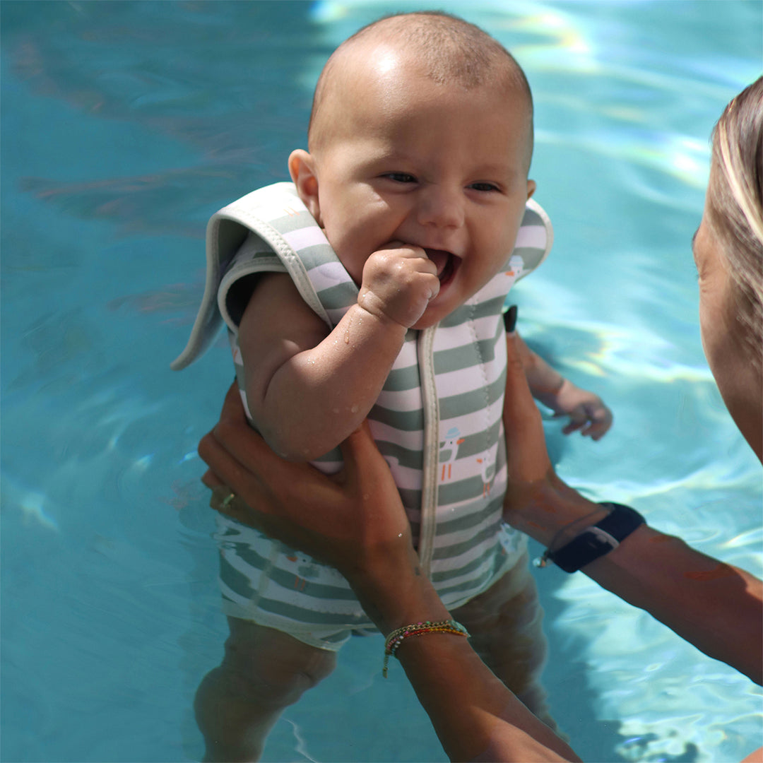 Sunnylife – Baby Wetsuit – Sammy the Seagull Green Stripe - Mabel & Fox