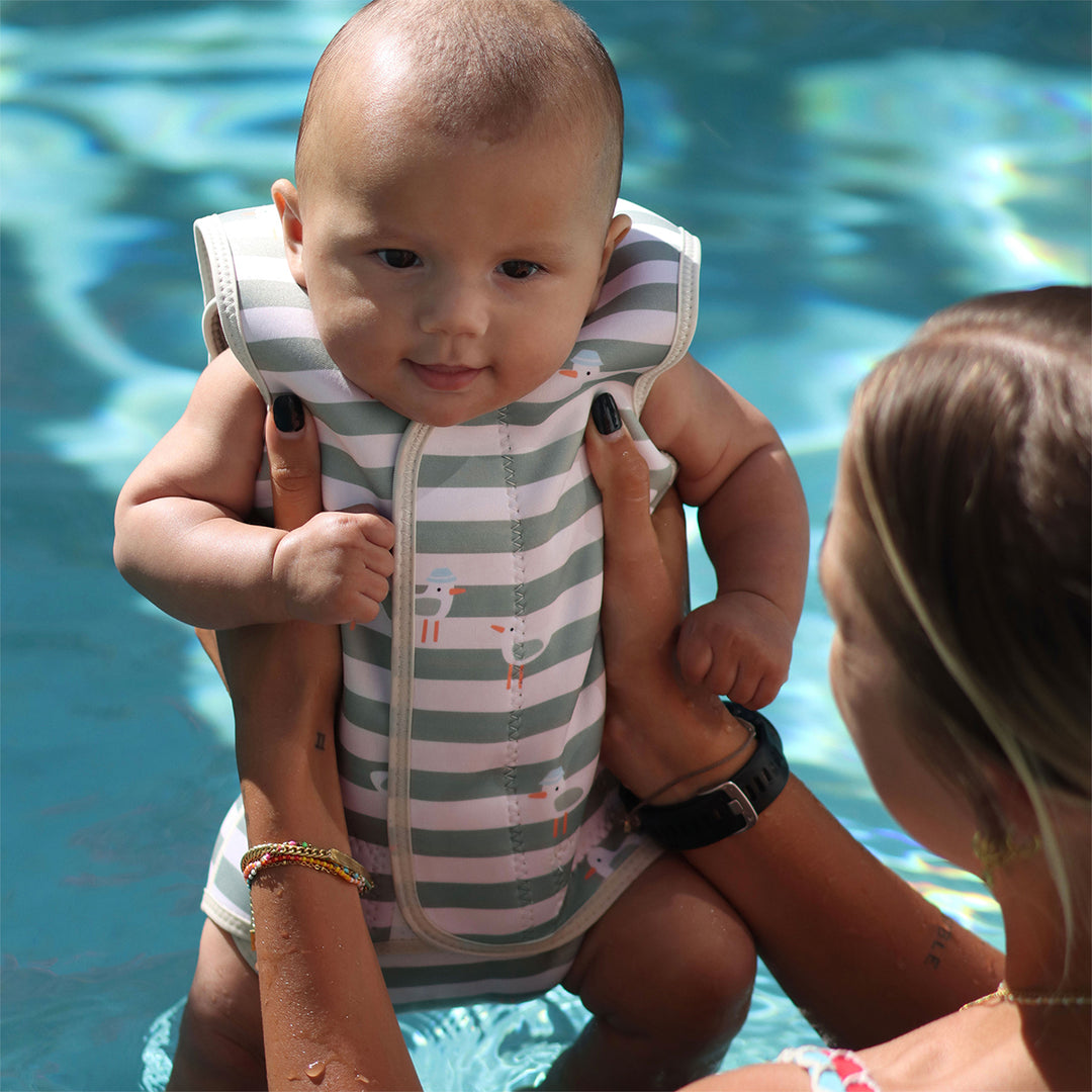 Sunnylife – Baby Wetsuit – Sammy the Seagull Green Stripe - Mabel & Fox
