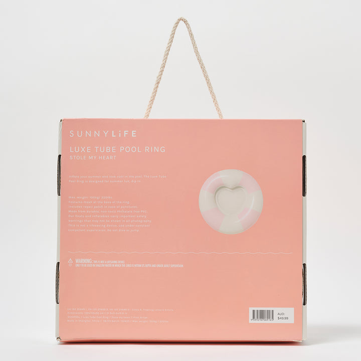 Sunnylife – Luxe Tube Pool Ring – Stole My Heart Pink Stripe - Mabel & Fox