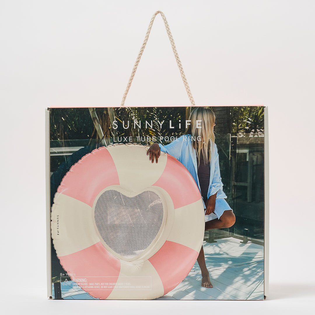 Sunnylife – Luxe Tube Pool Ring – Stole My Heart Pink Stripe - Mabel & Fox