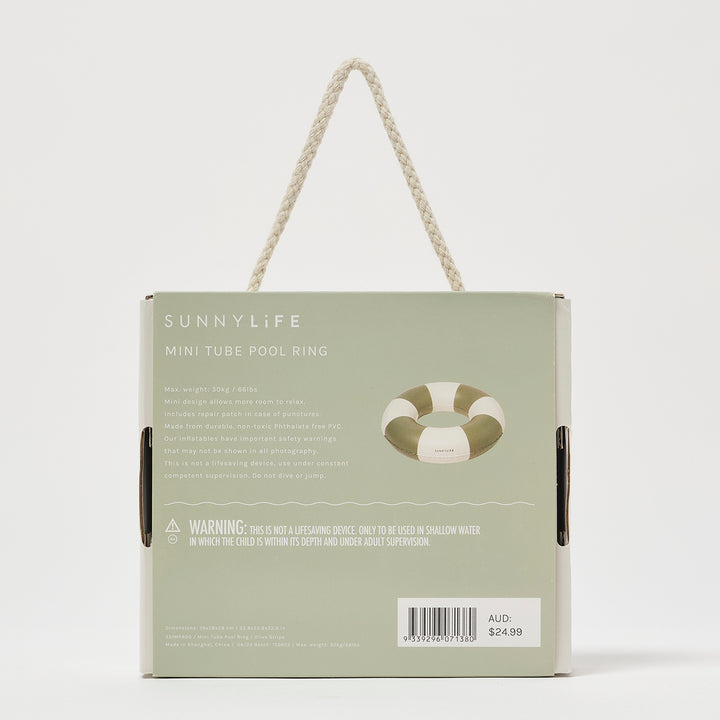 Sunnylife – Mini Tube Pool Ring – Olive Stripe - Mabel & Fox