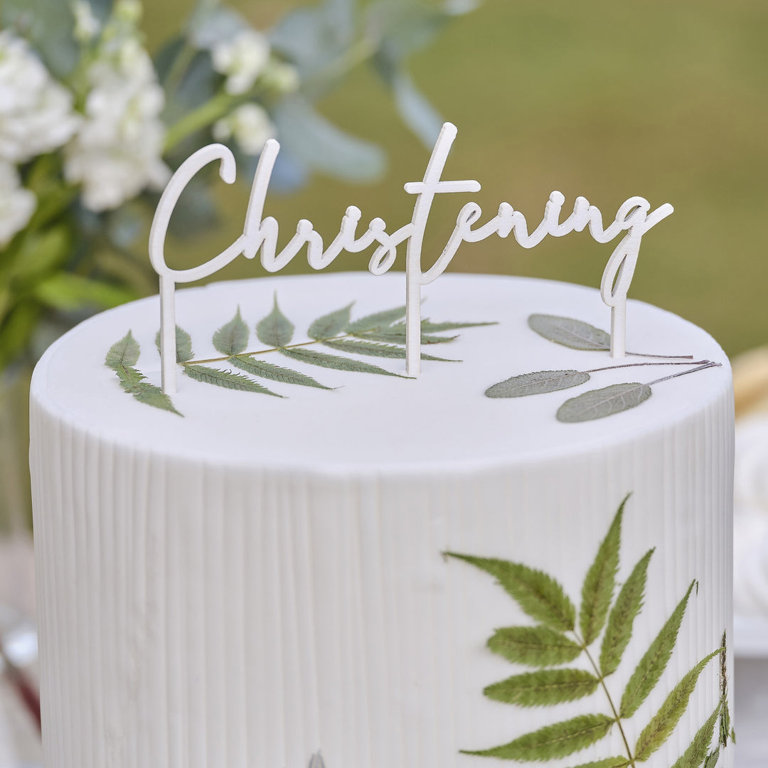 Ginger Ray - White Wooden Christening - Cake Topper