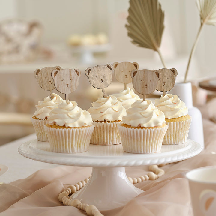 Ginger Ray - Wooden Cupcake Toppers - Teddy Bear (6 Pack)