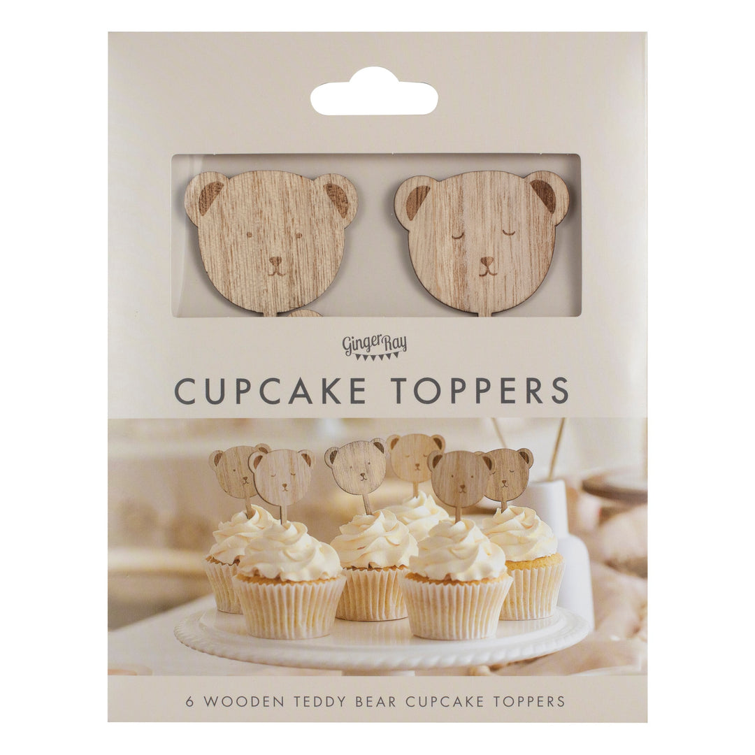 Ginger Ray - Wooden Cupcake Toppers - Teddy Bear (6 Pack)