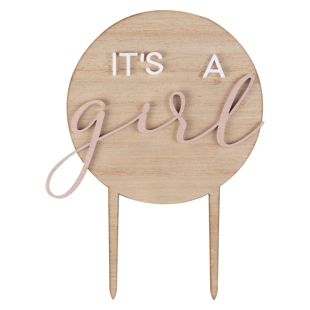 Ginger Ray - Wooden Baby Shower Cake Topper - It's a Girl