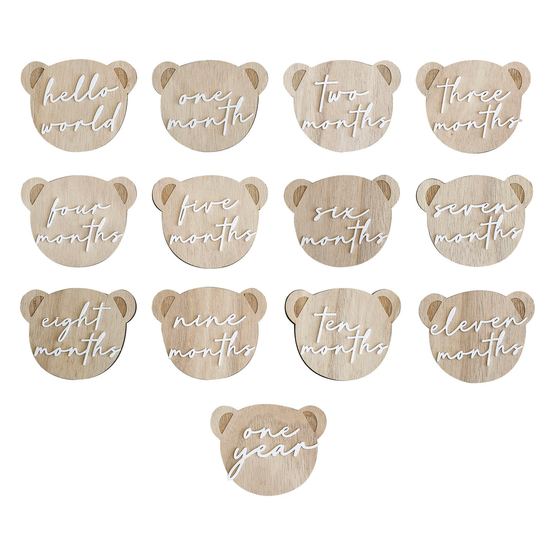 Ginger Ray - Baby Milestone Cards - Wooden Teddy Bear