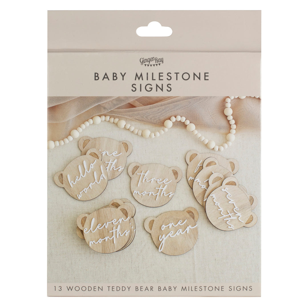 Ginger Ray - Baby Milestone Cards - Wooden Teddy Bear