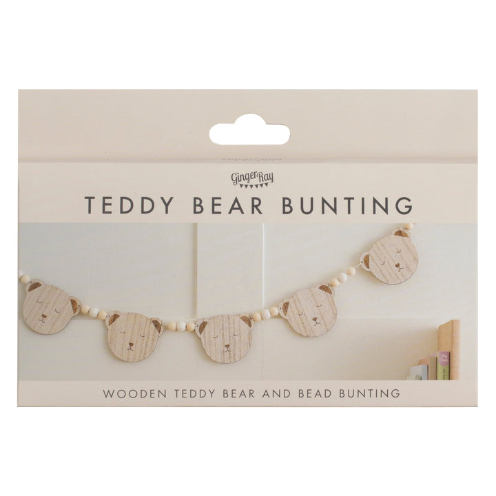 Ginger Ray - Baby Shower Bunting - Wooden Teddy Face