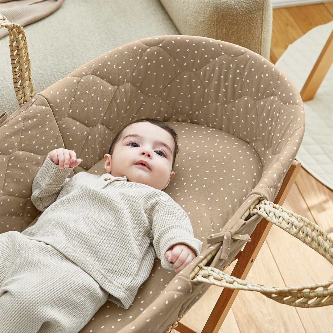 The Little Green Sheep - Moses Basket, Mattress & Stand - Quilted Truffle Rice