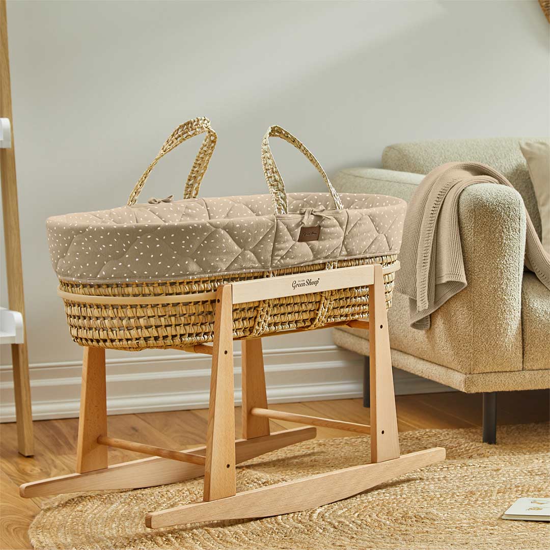 The Little Green Sheep - Moses Basket & Mattress - Quilted Truffle Rice