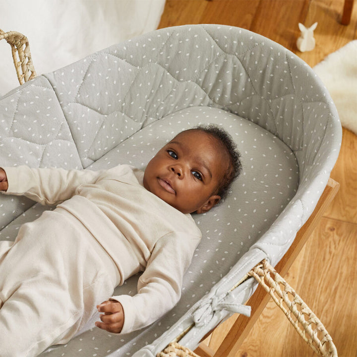 The Little Green Sheep - Moses Basket & Mattress - Quilted Dove Rice