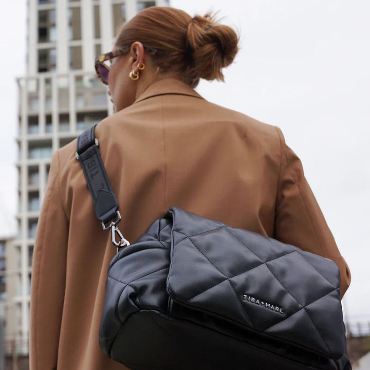 Tiba + Marl - Nova Eco Compact Changing Bag - Black Quilted - Mabel & Fox