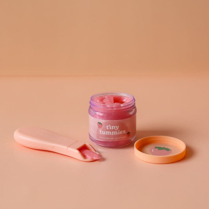 Tiny Harlow - Tiny Tummies - Jar & Spoon Set - Strawberry Custard - Mabel & Fox