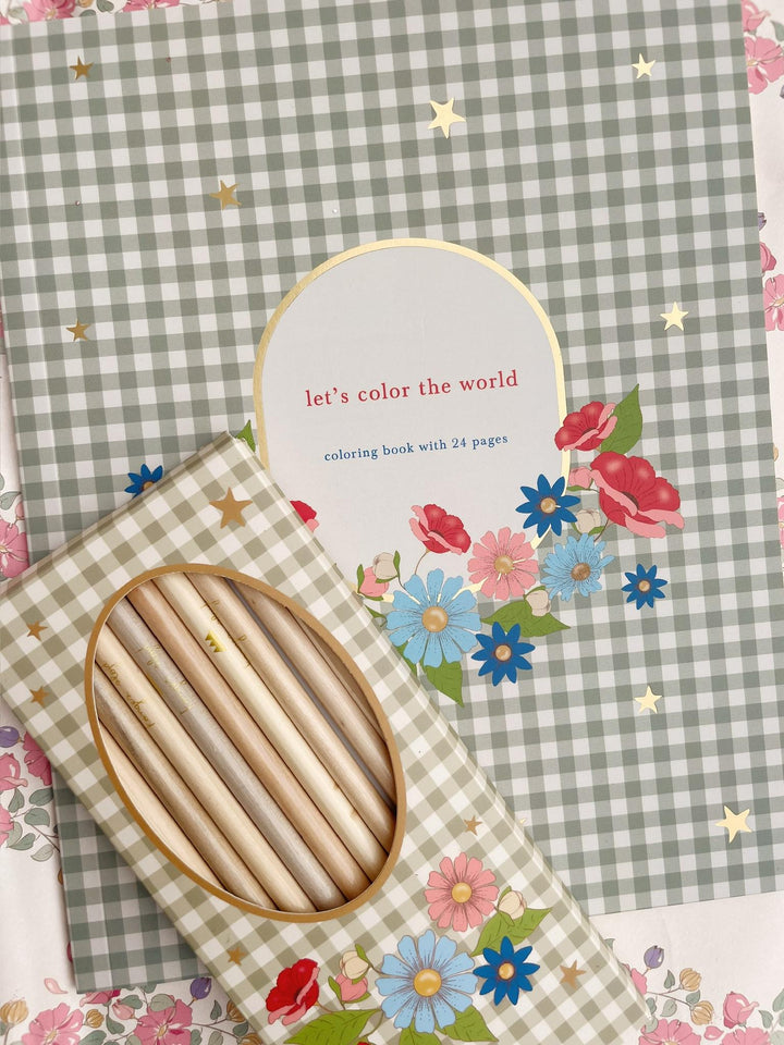 Konges Slojd - Colouring Book & Colour Pencils - Green Tea Check