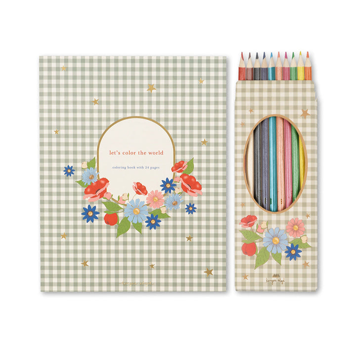 Konges Slojd - Colouring Book & Colour Pencils - Green Tea Check