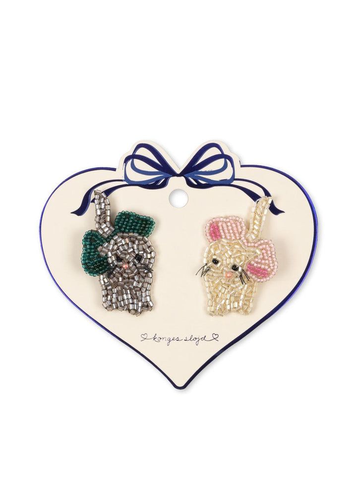 Konges Slojd -  Hair Clip - Bow Kitty Beaded
