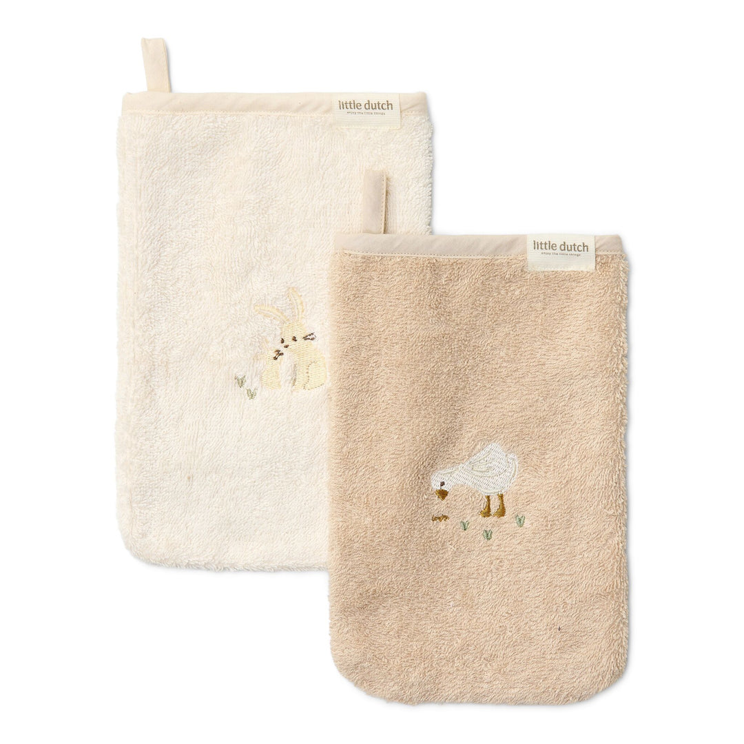 Little Dutch - Embroidered Wash Cloth Set - Baby Bunny / Newborn Naturals