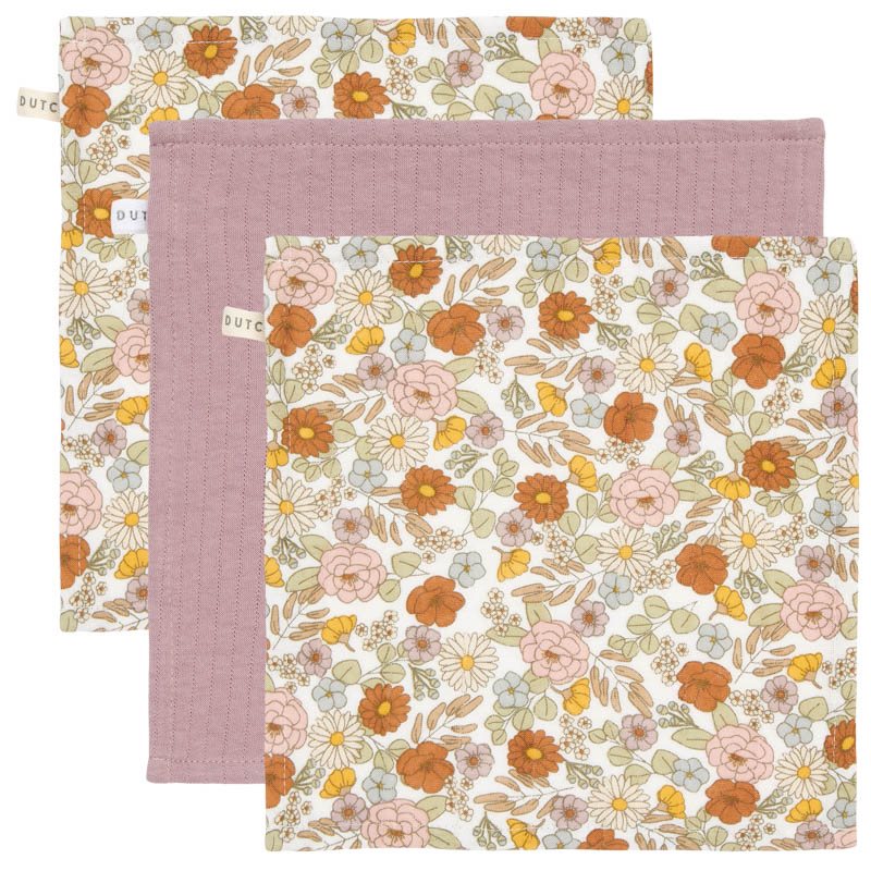 Little Dutch - Facecloths - Vintage Little Flowers / Mauve (3 Pack)