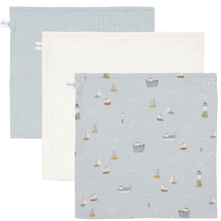 Little Dutch - Facecloths - Sailors Bay Blue / Soft Blue / Soft White (3 Pack)