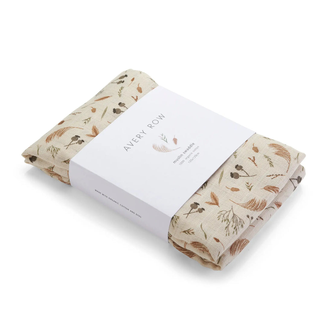 AVERY ROW - ORGANIC BABY LARGE MUSLIN SWADDLE  - GRASSLANDS - Mabel & Fox