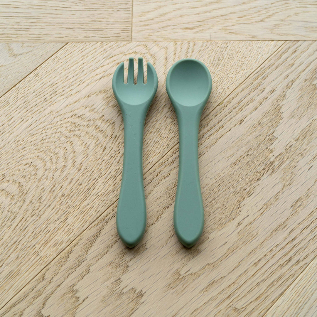 Mabel & Fox - Silicone Tableware - Spoon & Fork Set - Sage - Mabel & Fox
