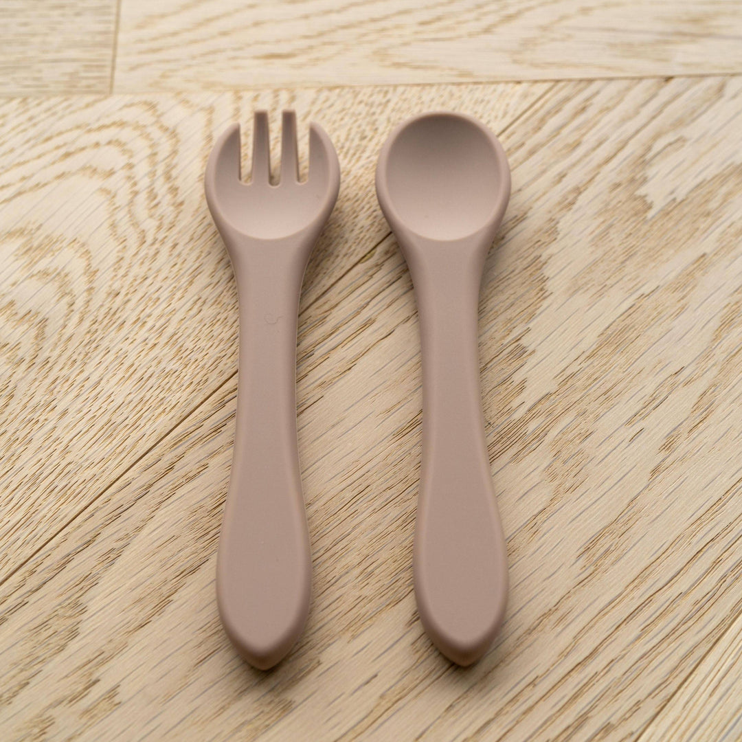 Mabel & Fox - Silicone Tableware - Spoon & Fork Set - Warm Taupe - Mabel & Fox