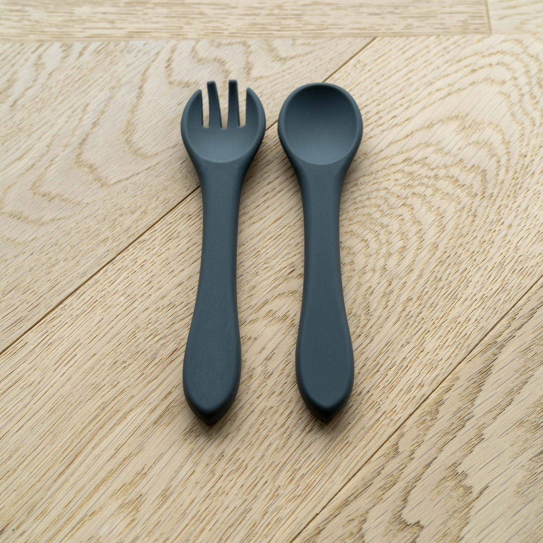 Mabel & Fox - Silicone Tableware - Spoon & Fork Set - Dark Grey - Mabel & Fox