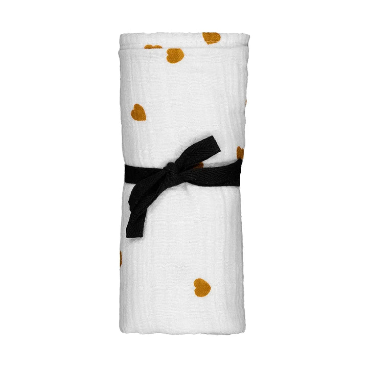 Rose in April - Muslin Swaddle Bianca - Heart Mustard 70 x 70cm