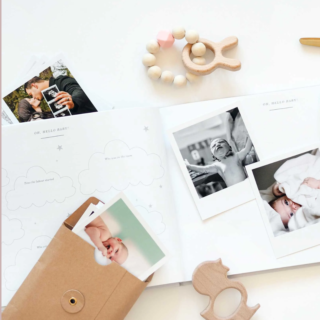 BLUSH & GOLD - BABY MEMORY BOOK - GREY - Mabel & Fox