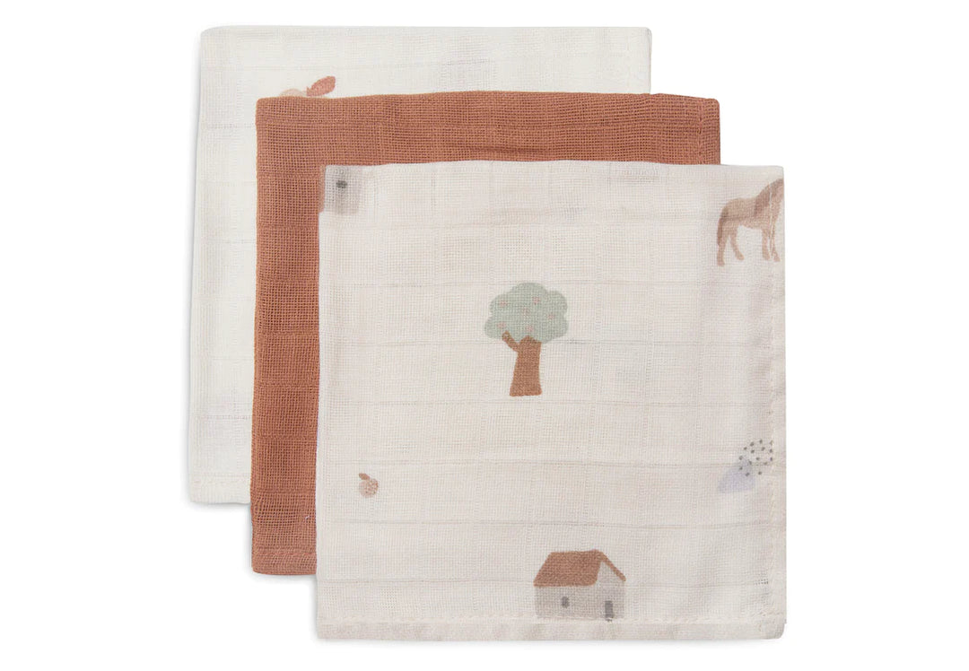 Jollein - Muslin Mouth Cloth 31 x 31cm - Farm (3 Pack)