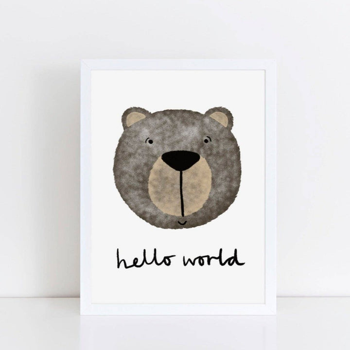 The Little Jones - Happy Bear, Hello World Print - Large Sizes - Mabel & Fox