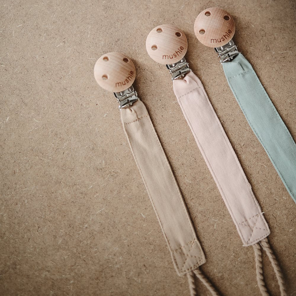 Mushie - Pacifier Fabric Clip - Blush - Mabel & Fox