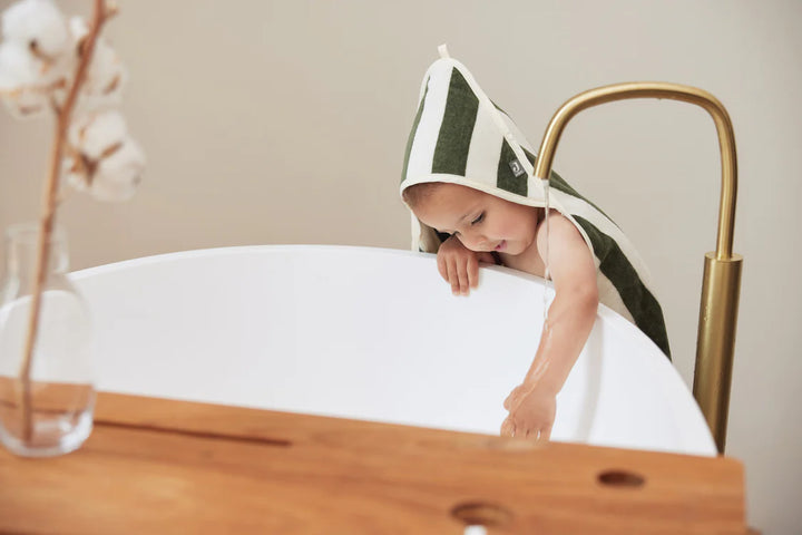 Jollein -  Baby Bath Cape - Stripe Terry Green GOTS