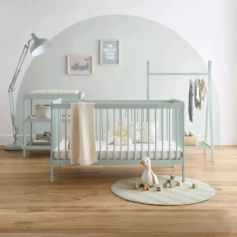 CuddleCo - Nola Changing Table, Cot Bed and Clothes Rail - 3 Piece Set - Sage Green