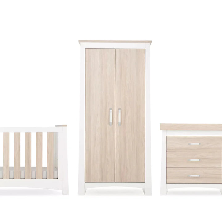 CuddleCo - Ada Changing Drawers, Cot Bed and Wardrobe - 3 Piece Set - White/Ash