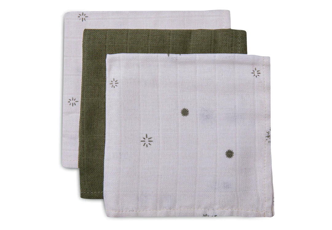 Jollein - Muslin Mouth Cloth 31 x 31cm - Stargaze Leaf Green (3 Pack)